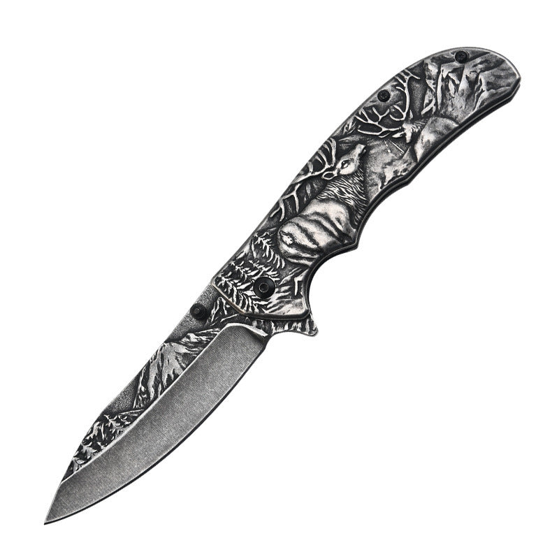 Deer Pattern Folding Knife for Tactical Outdoor Defense and Everyday Carry