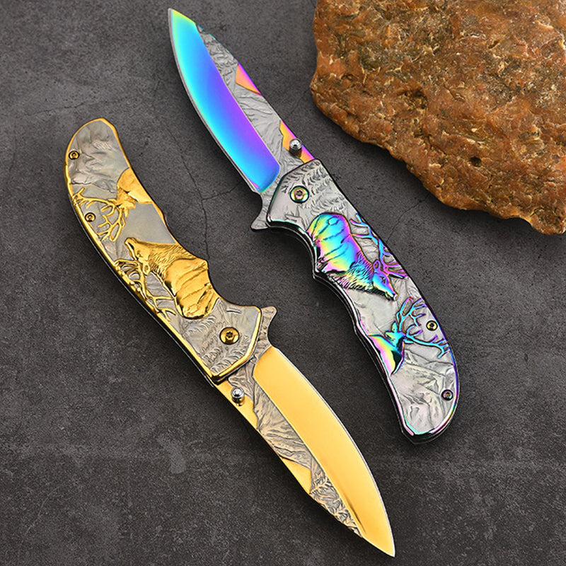 Deer Pattern Folding Knife for Tactical Outdoor Defense and Everyday Carry