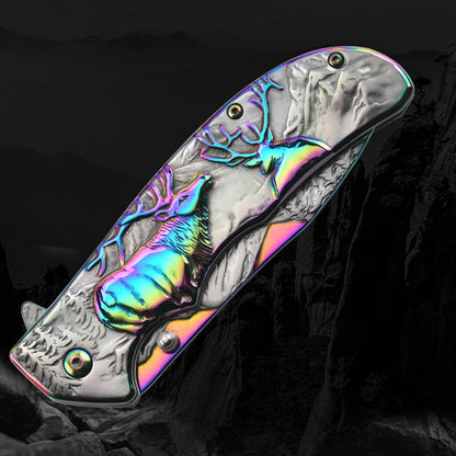 Deer Pattern Folding Knife for Tactical Outdoor Defense and Everyday Carry