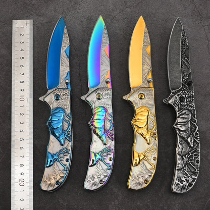 Deer Pattern Folding Knife for Tactical Outdoor Defense and Everyday Carry