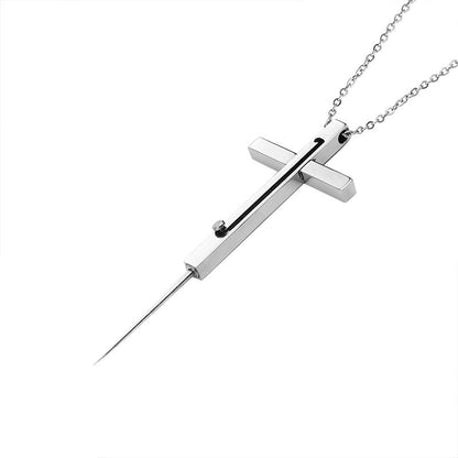 Cross EDC Retractable Pocket Knife Necklace for Personal Defense