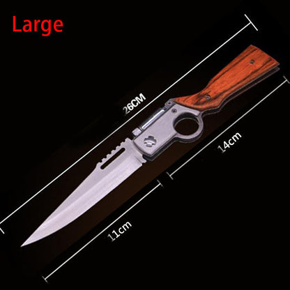 AK47-Themed Folding Knife with Elegant Wood Grain Handle