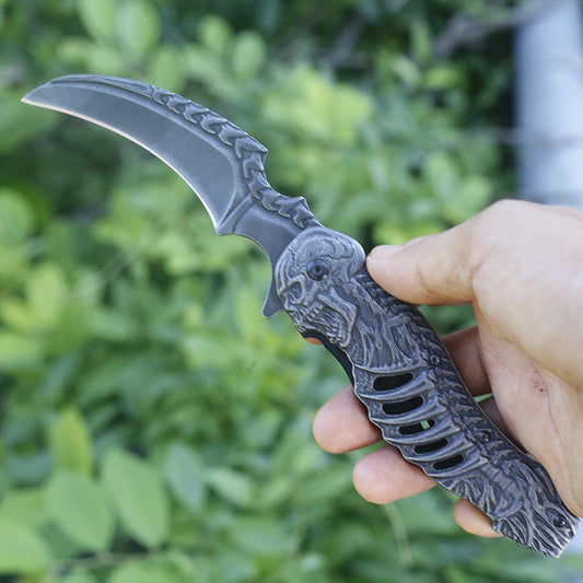 Foldable Blade Knife with Carved Design for Outdoor Tactical and Pocket Use