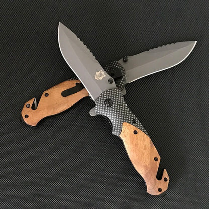 Liome X50 Tactical Folding Blade Knife with Wood Grip for Survival and Camping