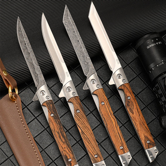 Outdoor Damascus Folding Knife with Stylish Wood Handle
