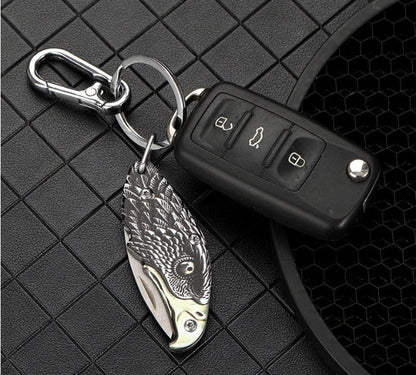 Outdoor Defense Folding Knife with Eagle Design for Keychain EDC Use