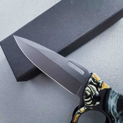 Outdoor Self Defense Folding Knife with Wooden Handle and Knuckle Protection