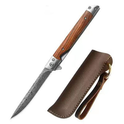 Outdoor Damascus Folding Knife with Stylish Wood Handle