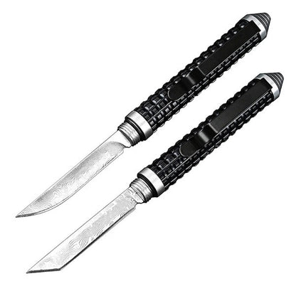 Wilderness Survival Mini Knife with Damascus Blade and Multifunctional Features