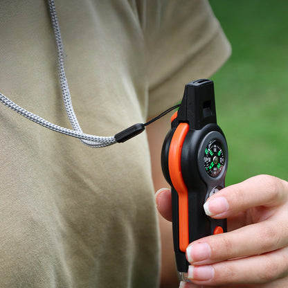 7-in-1 Outdoor MultiWhistle with Survival Features LED Compass and Thermometer