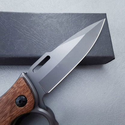 Outdoor Self Defense Folding Knife with Wooden Handle and Knuckle Protection