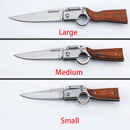 AK47-Themed Folding Knife with Elegant Wood Grain Handle