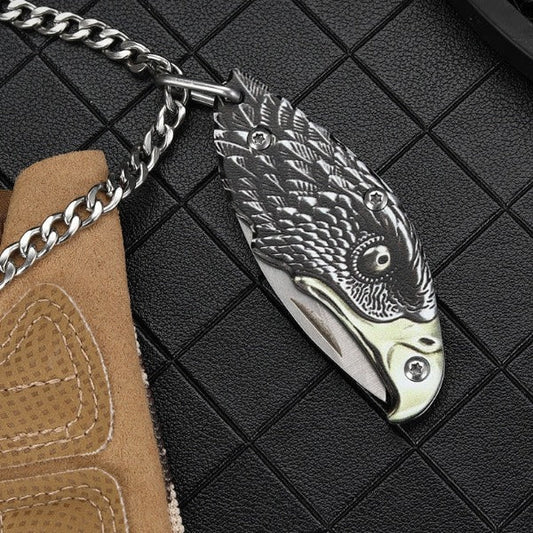 Outdoor Defense Folding Knife with Eagle Design for Keychain EDC Use