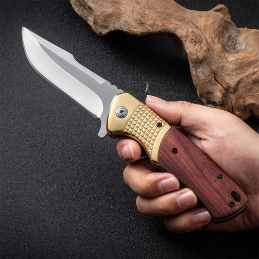 Wooden Handle Folding Knife for Outdoor Adventures and Survival